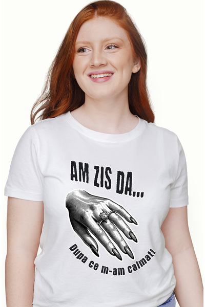 StoryGift Romania Tricou Femei Inel Logodna Mana Femeei Text Haios Am Zis Da ...