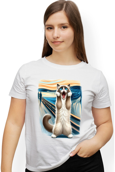 StoryGift Romania Tricou Femei Cu Pisica Speriata, Tablou, Ilustratie, Pictur...