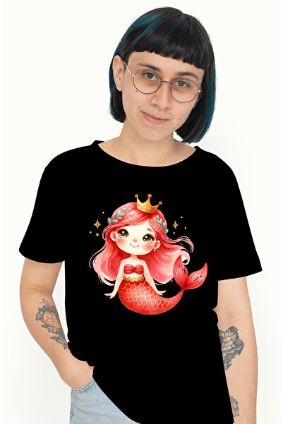 StoryGift Romania Tricou Femei Cu O Sirena Cu Coada Rosie, Jumatate Femeie, C...