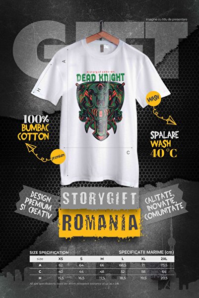StoryGift Romania Tricou Femei Cu Sabi De Lupta, Cavaler De Noapte, Text In Engleza Deade Knight, Wht_l