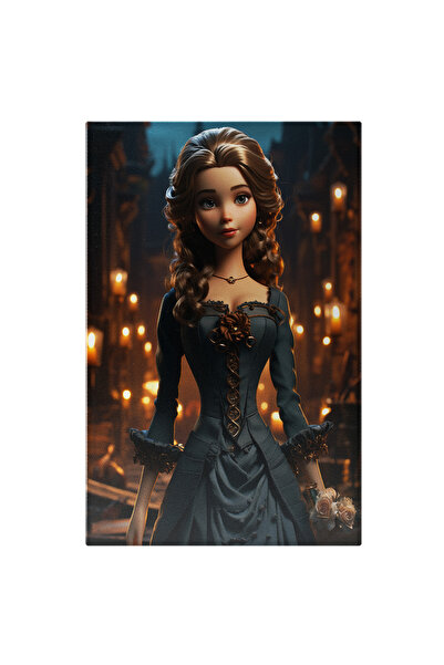 StoryGift Romania Tablou Canvas: Portret Feminin In Rochie Neagra Inconjurata De Lumina Lumanarilor Si Flori In