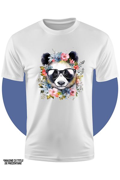 StoryGift Romania Tricou Copii Cu Un Urs Panda Vesel, Cu Ochelari, Tocilar, Ilustratie, Flori, Abstract, Ani