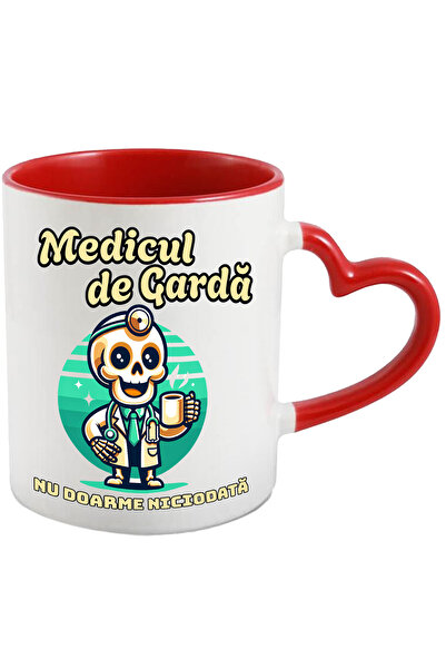 StoryGift Romania Cana Medicul De Garda Nu Doarme Niciodata Schelete Cu Cesca De Cafea Doctor, 330, Cu Maner Inim Stg