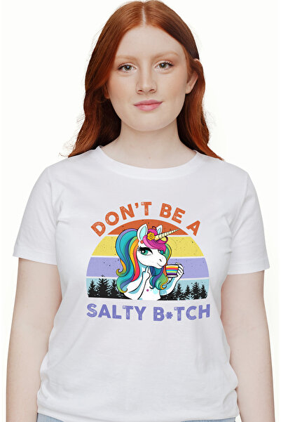 StoryGift Romania Tricou Femei Cu Un Unicorn Care Arata Un Semn Obscen Cu Mesajul "don't Be A Salt Wht_m