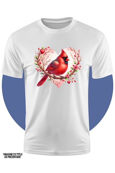 StoryGift Romania Tricou Copii Cu O Pasare Rosie, Ilustratie, Inimioare, Iubire, Valentine's Day, Ramuri, Fl