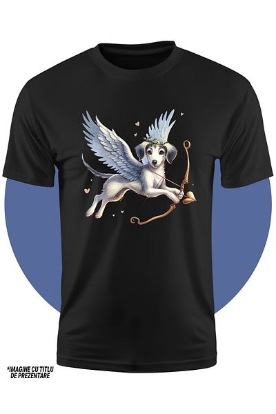 StoryGift Romania Tricou Copii Cu Un Catel Alb Surprins Care Trage Cu Arcul, Ilustratie, Aripi, Zboara, Vale