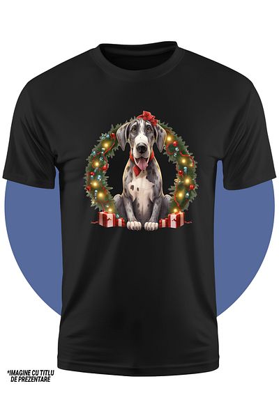StoryGift Romania Tricou Copii Cu Un Catel Vesel, Craciun, Ilustratie, Globulete, Brad, Fericire, Sarbatoare