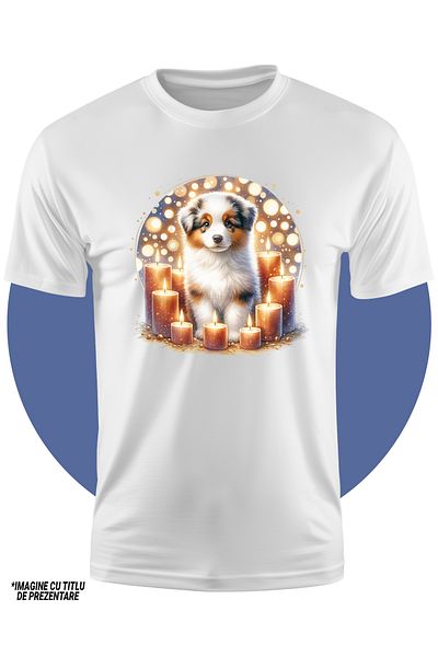 StoryGift Romania Tricou Copii Cu Un Catel Curios, Ilustratie, Multe Lumanari Aprinse In Jurul Lui, Cerc, Ce