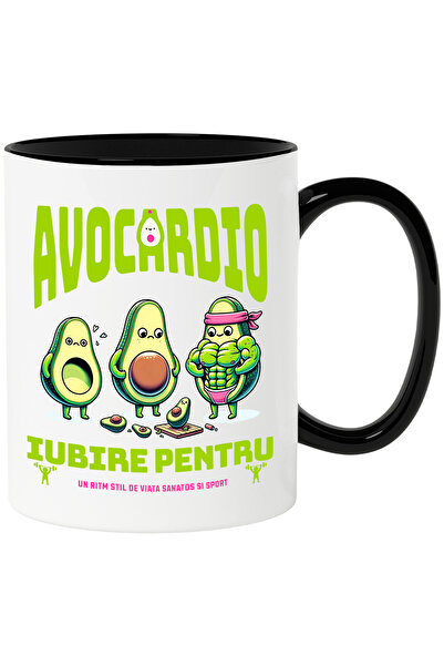 StoryGift Romania Cana 3 Avocado La Sala Iubire Pentru Sport, 330ml, Ceramica Cu Maner Negru, Cu Maner Negru Stg