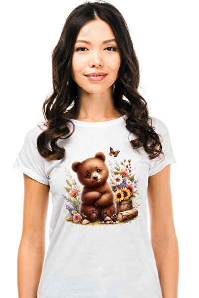 StoryGift Romania Tricou Femei Cu Un Pui De Urs Brun, Ilustratie, Natura, Flo...