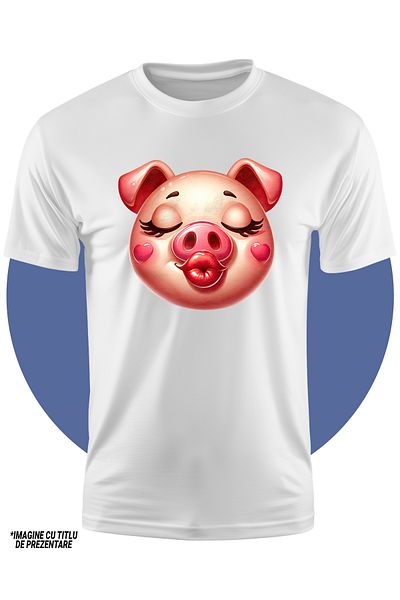 StoryGift Romania Tricou Copii Cu O Purcelusa Fericita Care Da Un Pupic, Ilustratie, Afectiune, Inimioare, V