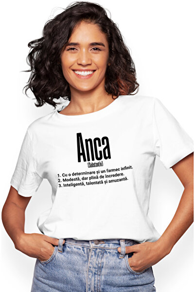 StoryGift Romania Tricou Femei Cu Numele Anca, Si Mesaj Motivational, Determinare, Modesta, Inteli Wht_m
