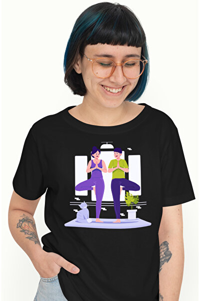 StoryGift Romania Tricou Femei Cu Yoga, Pisica, Iubitori De Sport, Saltea, Multicolor Cu Imprimeu Blk_l