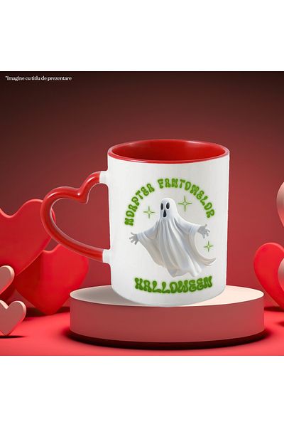StoryGift Romania H4ALLowen Ghost Night Mug Ghost Fear, 330ml, Ceramic with Heart Handle, With,STG