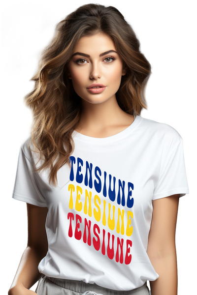 StoryGift Romania Tricou Femei Cuvantul Tensiune, In Culorile Steagului Roman...