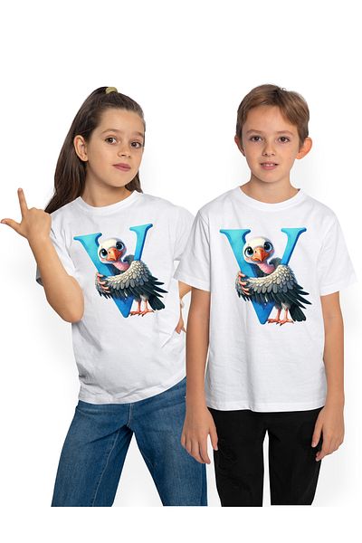 StoryGift Romania Children's T-shirt With A Bald Eagle With The Letter "v", Illustration, For Children, School, Student, Al