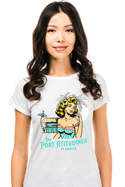 StoryGift Romania Tricou Femei Fata Retro Cabana Plaja Text Imi Port Atitudin...