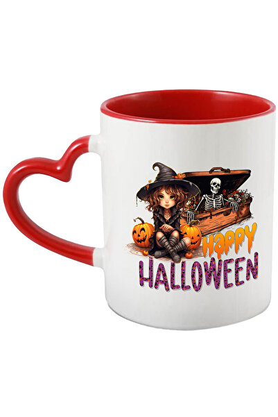 StoryGift Romania Cana Cu O Mica Vrajitoare Cu Mesajul "happy Halloween", Ilustratie, Halloween Fe, Cu Maner Inim Stg