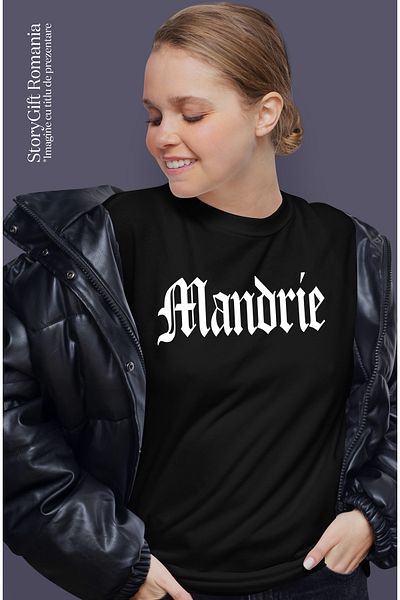 StoryGift Romania Tricou Femei Mandrie, Mesaj Motivational, Cuvant, Text Inspirational, Self Care, Blk_l