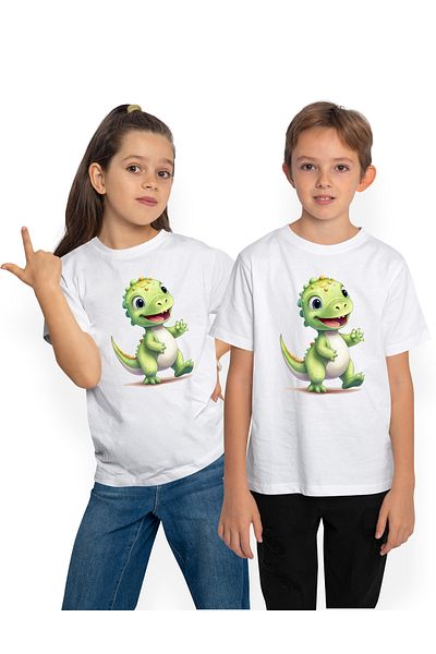 StoryGift Romania Tricou Copii Cu Un Dinozaur Verde, Ilustratie, Fericit, Vesel, Jucaus, Copilarie, Micut, G