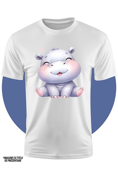 StoryGift Romania Tricou Copii Cu O Femela Hipopotam Micuta, Imbujorata, Inimioara, Cuminte, Copilarie, Anim