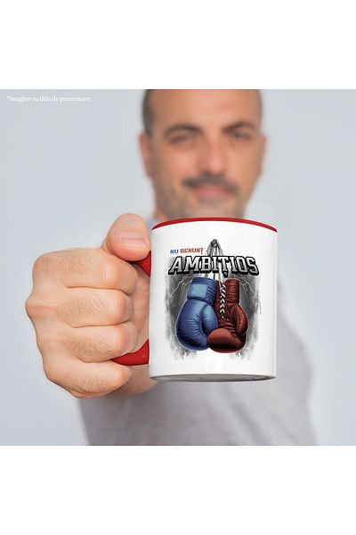 StoryGift Romania Boxing Gloves Hanging Motivational Mug I Don't Give Up, 330ml, Ceramic with Red Handle, With M,STG