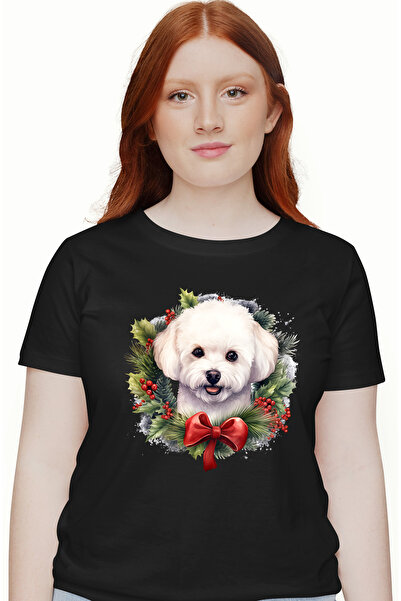 StoryGift Romania Tricou Femei Cu Un Catel Alb Vesel, Ilustratie, Blanos, Vasc, Frunze, Brad, Iarn Blk_l