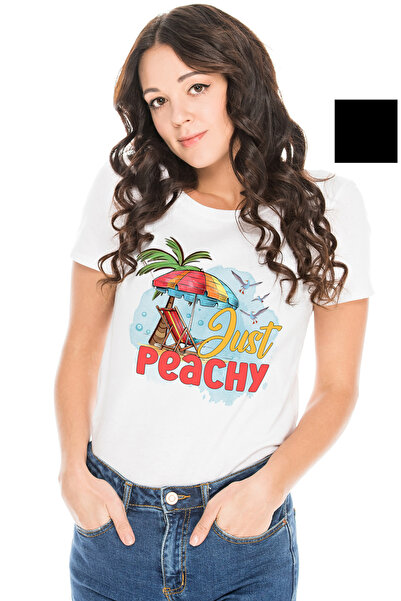 StoryGift Romania Tricou Femei Cu Mesajul "just Peachy", Vara, Vacanta, Relax...
