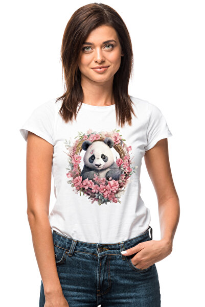 StoryGift Romania Tricou Femei Cu Un Urs Panda, Ilustratie, Coroana Din Flori...