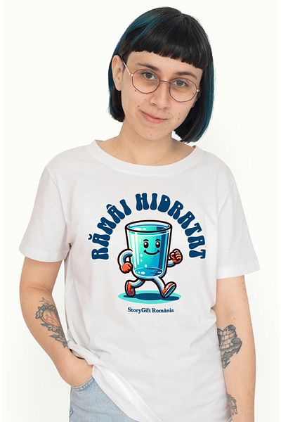 StoryGift Romania Tricou Femei Ramai Hidratat Pahar Cu Apa Mergator Zambet Lichide Cu Imprimeu Pe Wht_l