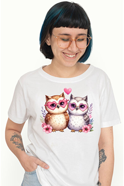 StoryGift Romania Tricou Femei Cu 2 Bufnite Cu Ochelari In Forma De Inimioare...