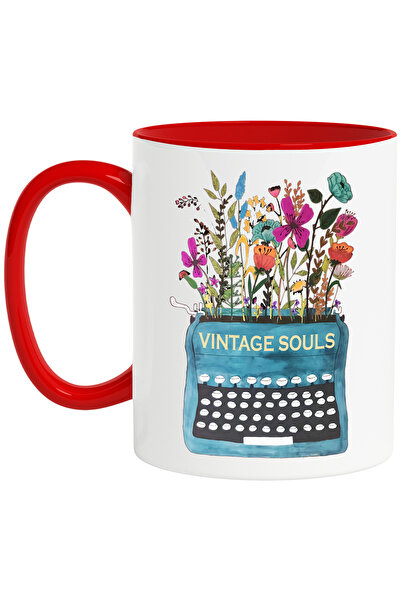 StoryGift Romania Cana Cu Mesajul "vintage Souls", Ilustratie, Stil Retro, Vechi, De Moda Veche, M, Cu Maner Rosu