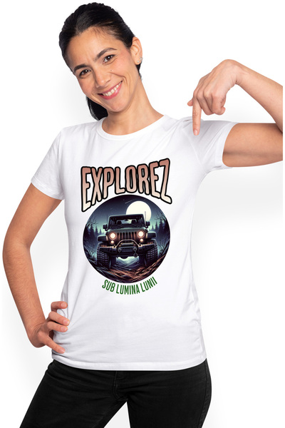 StoryGift Romania Tricou Femei Explorez Sub Lumina Lunii Masina De Teren In P...