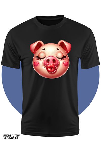StoryGift Romania Tricou Copii Cu O Purcelusa Fericita Care Da Un Pupic, Ilustratie, Afectiune, Inimioare, V