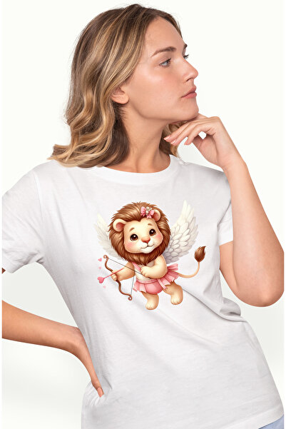 StoryGift Romania Tricou Femei Cu Un Leu Care Trage Cu Arcul, Ilustratie, Cupidon, Aripi, Valentin Wht_m