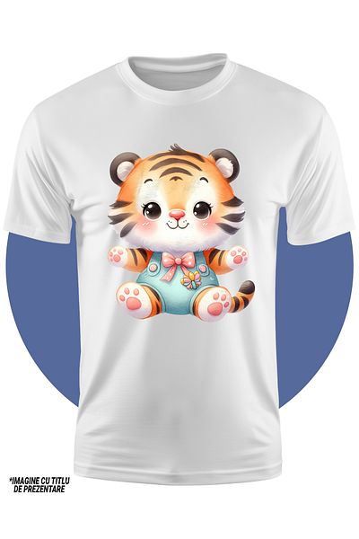 StoryGift Romania Children's T-shirt with a cheerful tiger cub, illustration, waiting to be picked up, hugged