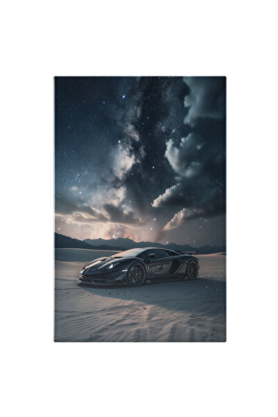 StoryGift Romania Tablou Canvas: Realitate Ilustrată Mașina Rapidă Și Cerul Galaxiei Adâncul Nopții În Nisip Pict