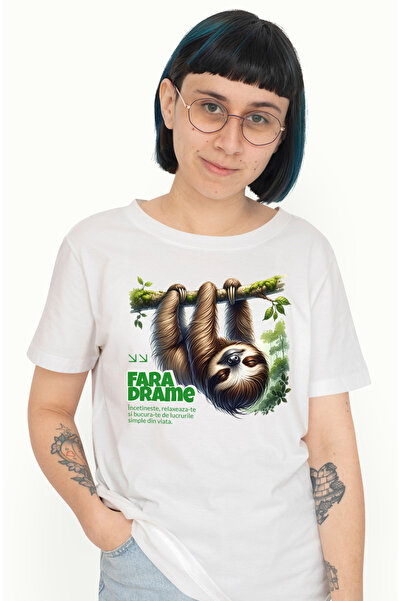 StoryGift Romania Tricou Femei Animal Lenes Dormind Text Fara Drame Relaxare ...