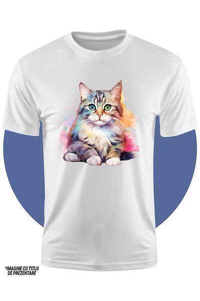 StoryGift Romania Children's T-shirt with a little scared kitten, illustration, color spots, painting, watercolors,