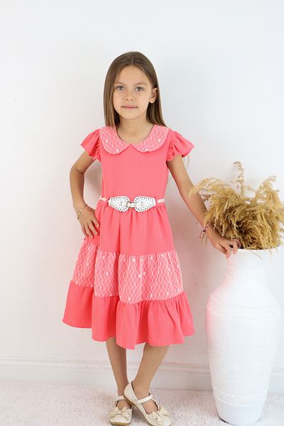 FESSHERA 👗   Set rochie și curea pentru fete cu guler din dantelă cu volane - Design special 👗   (sac)