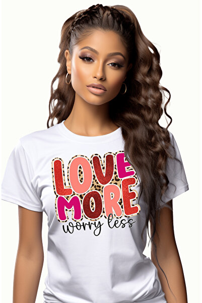 StoryGift Romania Tricou Femei Cu Mesajul "love More, Worry Less", Iubeste Ma...