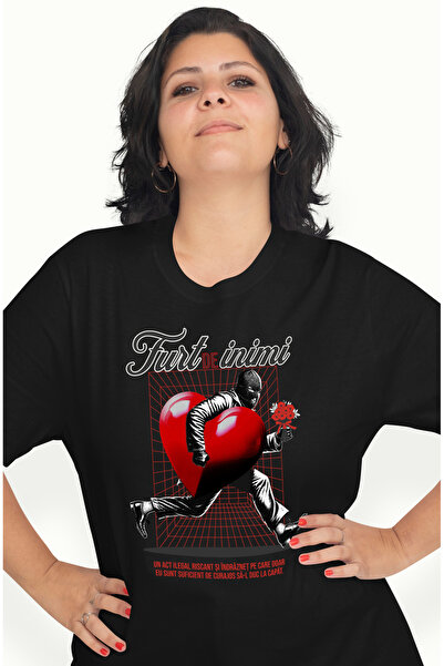 StoryGift Romania Tricou Femei Hot De Inmi Cu Buchet De Flori Dragoste Cu Imprimeu Pe Fata, 100% B Blk_m