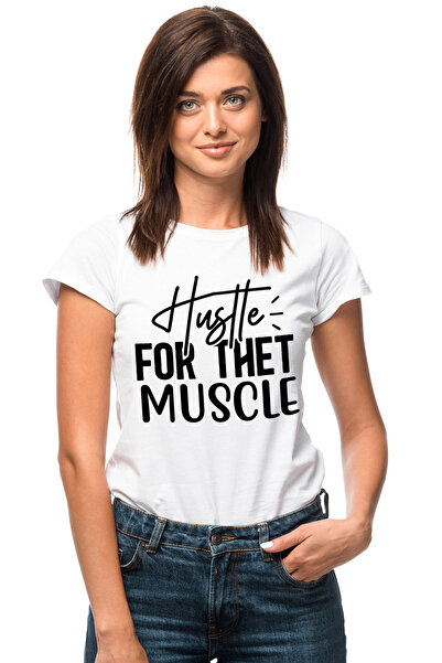StoryGift Romania Tricou Femei Cu Mesajul In Engleza "hustle For The Muscle" - Agitatie Pentru Mus Wht_l