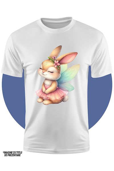 StoryGift Romania Tricou Copii Cu O Iepuroaica Zana, Ilustratie, Aripi Colorate, Fusta, Floricele, Fericire,