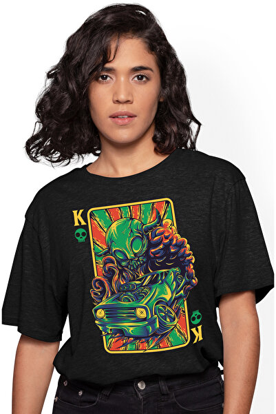 StoryGift Romania Tricou Femei Cu Carte De Joc K Craniu, Masina De Curse Pute...