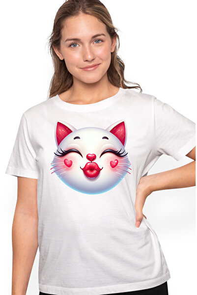 StoryGift Romania Tricou Femei Cu O Pisica Bucuroasa Care Da Un Pupic, Ilustr...