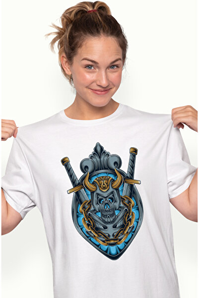 StoryGift Romania Tricou Femei Cu Craniu, Coif, Sabie, Lant, Schelet, Emblema, Fantasy, Multicolor Wht_m