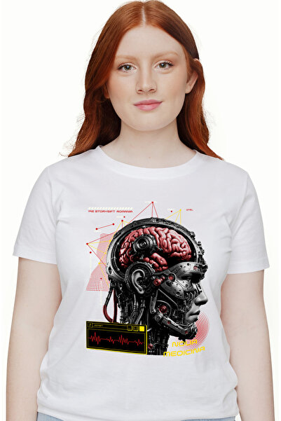 StoryGift Romania Tricou Femei Craniu Uman Cu Fier Medicina Moderna Cu Imprimeu Pe Fata, 100% Bumb Wht_l
