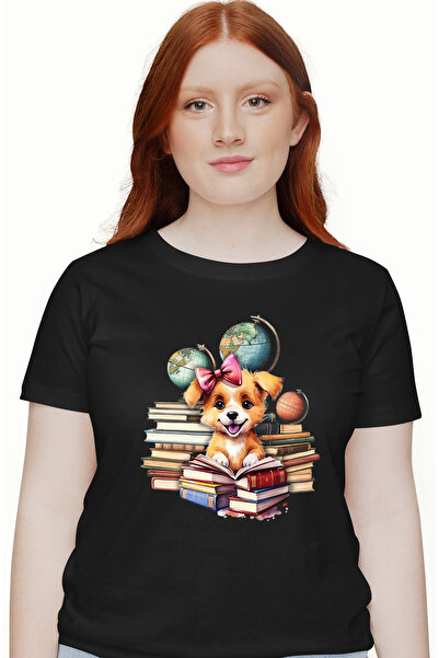 StoryGift Romania Tricou Femei Cu O Catelusa Vesela Care Este Nerabdatoare Sa Inceapa Noul An Scol Blk_m