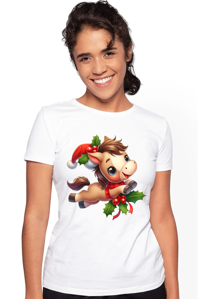 StoryGift Romania Tricou Femei Cu Un Calut Care Poarta O Caciula De Craciun, ...